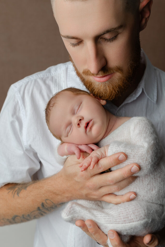 Newborn and father portrait during a Father’s Day photo session in the Inland Empire